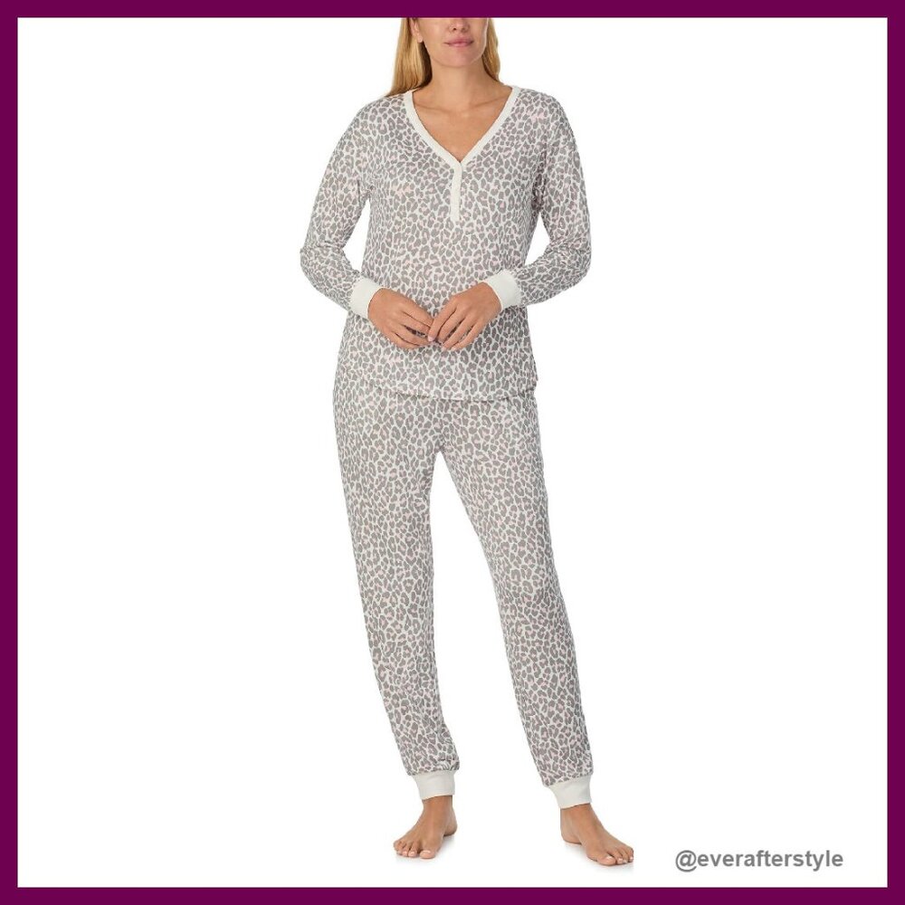 Long Sleeve Henley Top & Jogger Pant Pajama Set Cozy Jersey Lounge Wear